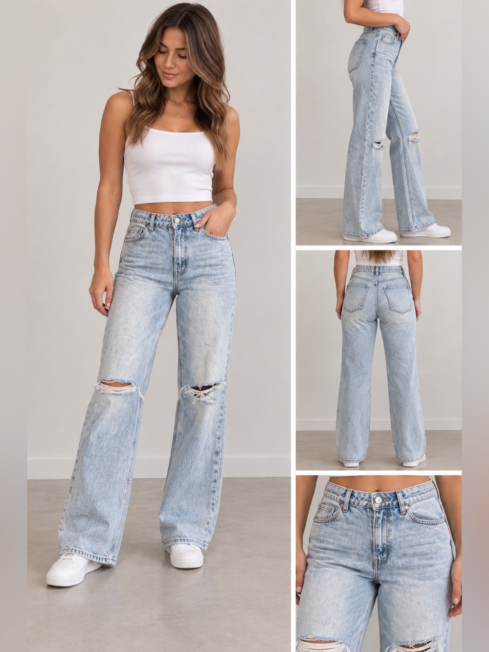 Light Blue Distressed Boyfriend Jeans for Women